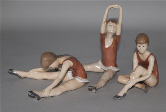 Three Royal Copenhagen models of ballet dancers (one a.f.)